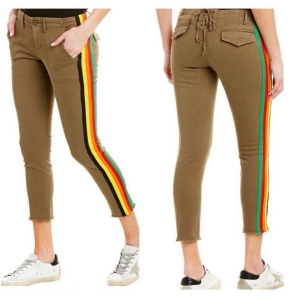 Pam & Gela Rainbow Side Stripe Olive Green Twill Pants size 29